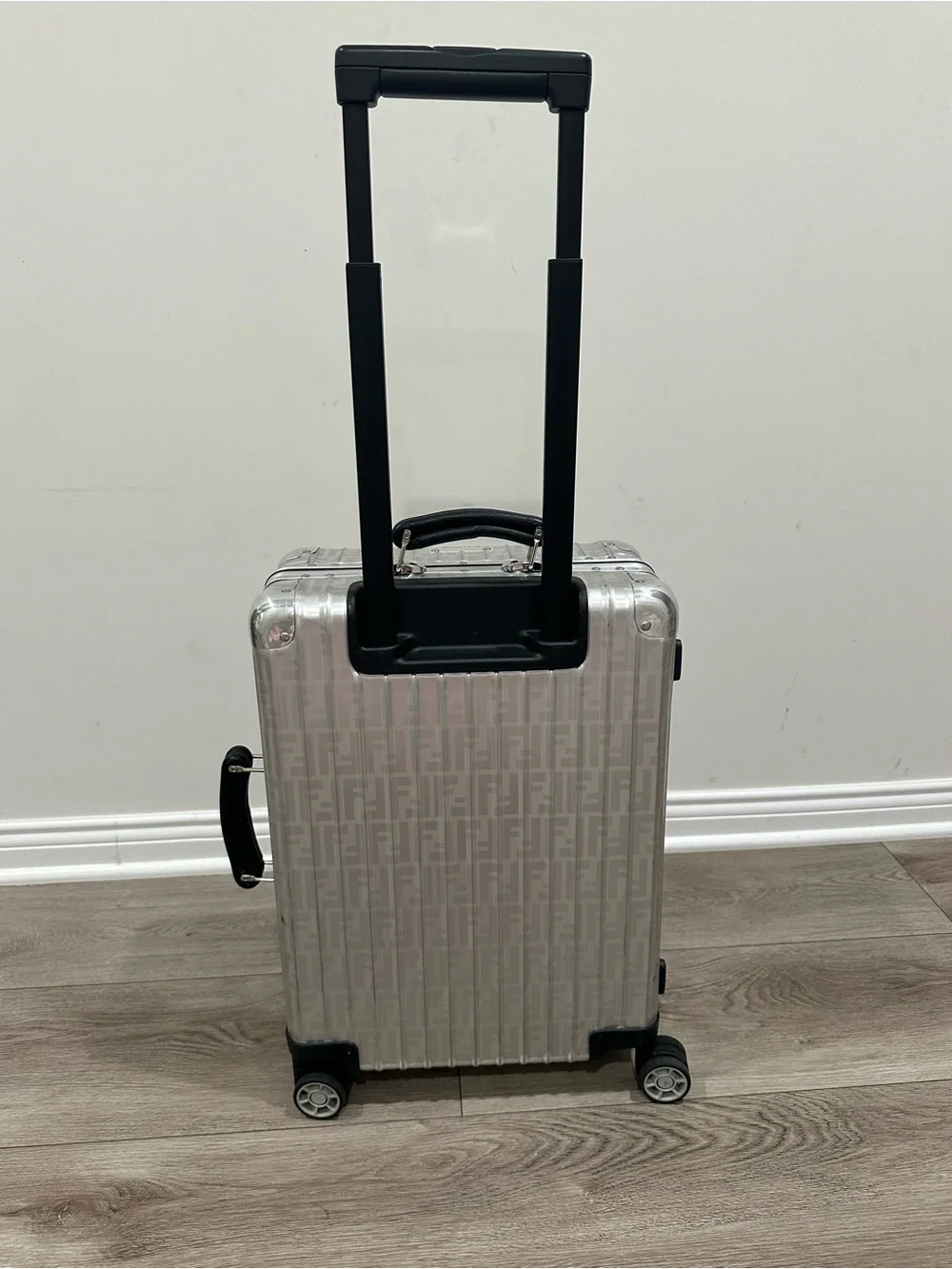 Fendi x Rimowa Silver Aluminum Hardcase Carry-On with Black Handle